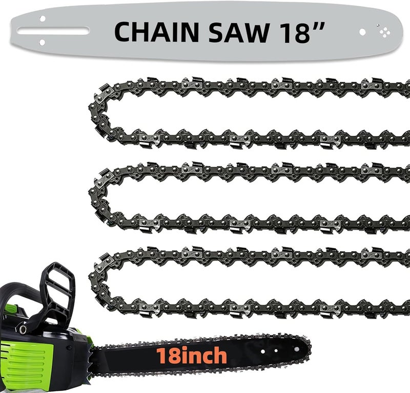 Fifchall 18 Inch Chainsaw Guide Bar and Chains 62 Drive Links, 3/8" LP Pitch, 050" Gauge, 18-Inch Replacement Chainsaw Chains Compatible with Husqvarna, Echo, Poulan, Craftsman and more (1 Bar + 3 Chains) - Image 1